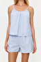 Blue Striped Rope Strap Poplin Shorts Woven Pajamas Set Thmss24Pt00049 - 4