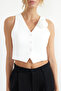 Ecru Fitted Rose Detailed Crop Woven Vest Twoss24Ye00026 - 4