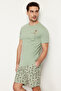 Green 100% Cotton Regular Fit Printed Knitted Shorts Pajamas Set Thmss21Pt0324 - 3