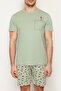 Green 100% Cotton Regular Fit Printed Knitted Shorts Pajamas Set Thmss21Pt0324 - 4
