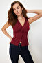 Bordo Fitted/Vücuda Oturan Polo Yaka Esnek Örme Bluz TWOSS24BZ00085