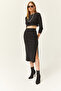 Women's Black Slit Skirted Thick Corded Ribbed Suit TKM-19000252 - 4