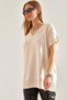 Women's Ecru V-Neck Short Sleeve Knitwear Sweater Stk175