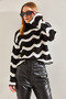 Women's Black Ecru Patterned Openwork Knitwear Sweater 60021022 - 3