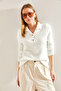 Women's Ecru Long Sleeve High Collar Knitwear Sweater Stk0009 - 2