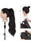Dark Brown Tied Ponytail Hair Hook and Loop Hairpiece - Heat Resistant - 2