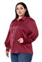 Plus Size Satin Burgundy Shirt with Cuff and Sleeve Top - 5