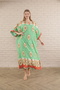 Women's light green print plus size woven viscose dress long dress - 7