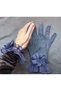 Camelia floral ruffle bridal gloves short navy blue - 5