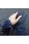 Camelia floral ruffle bridal gloves short navy blue