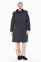 Women's Large Size Hooded 105 Cm Navy Blue Quilted Coat 1018
