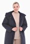 Women's Large Size Hooded 105 Cm Navy Blue Quilted Coat 1018 - 4