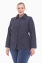 Women's Large Size Polo Collar Navy Blue Seasonal Quilted Coat 1030