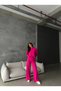 Women's Turtleneck Turtleneck Balloon Sleeve Dark Pink Knitwear Top and Bottom Set of 2