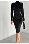 Slim Fabric Velvet Fabric Body-Hugging Dress with Drawstring Side - 2