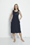 Polka Dot Embroidery Detailed Pocket Viscose Strap Dress - 5