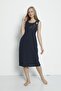 Polka Dot Embroidery Detailed Pocket Viscose Strap Dress - 6