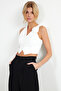 Ecru Fitted Rose Detailed Crop Woven Vest Twoss24Ye00026 - 3