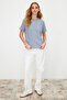 Gri %100 Pamuk Basic Bisiklet Yaka Örme T-Shirt TWOSS23TS00000 - 3