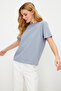 Gri %100 Pamuk Basic Bisiklet Yaka Örme T-Shirt TWOSS23TS00000 - 2