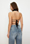 Siyah Dik Yaka Crop Sırt Detaylı Omzu Açık Örme Bluz TWOSS24BZ00203 - 6