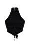 Siyah Dik Yaka Crop Sırt Detaylı Omzu Açık Örme Bluz TWOSS24BZ00203 - 8