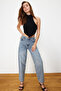 Siyah Dik Yaka Crop Sırt Detaylı Omzu Açık Örme Bluz TWOSS24BZ00203 - 2