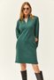 Women's Green Stand Collar Zippered Casual Dress ELB-19002023 - 6