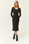Women's Black Pool Collar Thick Ribbed Midi Dress ELB-19002021 - 4