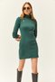 Women's Green Full Fisherman Thick Corduroy Mini Dress ELB-19002025 - 2