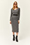 Women's Smoked Pool Collar Thick Ribbed Midi Dress ELB-19002021 - 2