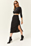 Women's Black Slit Skirted Thick Corded Ribbed Suit TKM-19000252