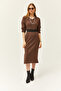 Women's Brown V-Case Side Slit Thick Corded Dress ELB-19002027 - 2