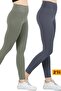 Khaki & Indigo Ribbed Inner Fleece Raised Winter Leggings High Waist 2-Pack Advantageous