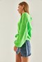 Women's Pistachio Green Thessaloniki Braided Tie Detail Balloon Sleeve Knitwear Cardigan Stk155 - 2
