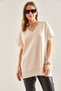 Women's Ecru V-Neck Short Sleeve Knitwear Sweater Stk175 - 3