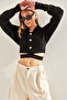 Women's Black Polo Collar Buttoned Knitwear Cardigan Stk311 - 3