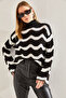 Women's Black Ecru Patterned Openwork Knitwear Sweater 60021022 - 5