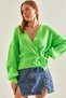 Women's Pistachio Green Thessaloniki Braided Tie Detail Balloon Sleeve Knitwear Cardigan Stk155