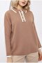 Women's Camel Ecru Buttoned Polo Collar Knitwear Sweater