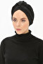 Bonnet Efruz Ready Turban Cross Banded Lined Hijab Bonnet Black Pleated Fabric Women's Bonnet