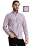 Men's Dried Rose Striped Long Sleeve Cotton Shirt with Classic Cut Pocket - 5