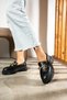 Casual Black Women's Loafer Classic Thick Sole Gold Buckle Oval Toe Moccasin Shoes 430 - 4