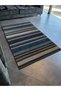 Blue Themed Stripe Line Patterned Fringed Modern Decorative Carpet 3151 - 3