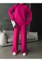 Women's Turtleneck Turtleneck Balloon Sleeve Dark Pink Knitwear Top and Bottom Set of 2 - 2
