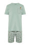 Green 100% Cotton Regular Fit Printed Knitted Shorts Pajamas Set Thmss21Pt0324 - 7