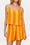 Orange Striped Rope Strap Woven Pajama Set with Viscose Shorts Thmss23Pt00225 - 5