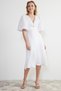 Ecru A-Line Balloon Sleeve Woven Dress with Stone Accessories on the Back Tprss24El00052