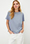 Gri %100 Pamuk Basic Bisiklet Yaka Örme T-Shirt TWOSS23TS00000
