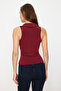 Bordo Fitted/Vücuda Oturan Polo Yaka Esnek Örme Bluz TWOSS24BZ00085 - 5